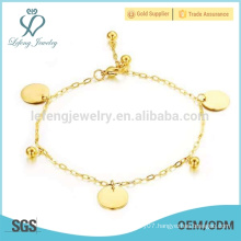 Wholesale cheap 18k plated gold chain ankle bracelet,round charm titanium steel anklets